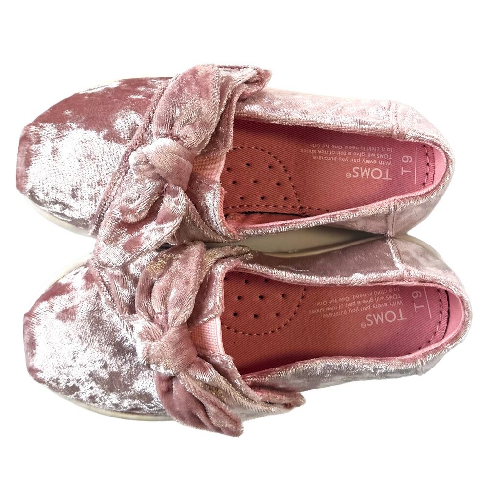 TOMS Kids Rose Velvet Alpargata Bow Slip-Ons | Size 9T | NIB